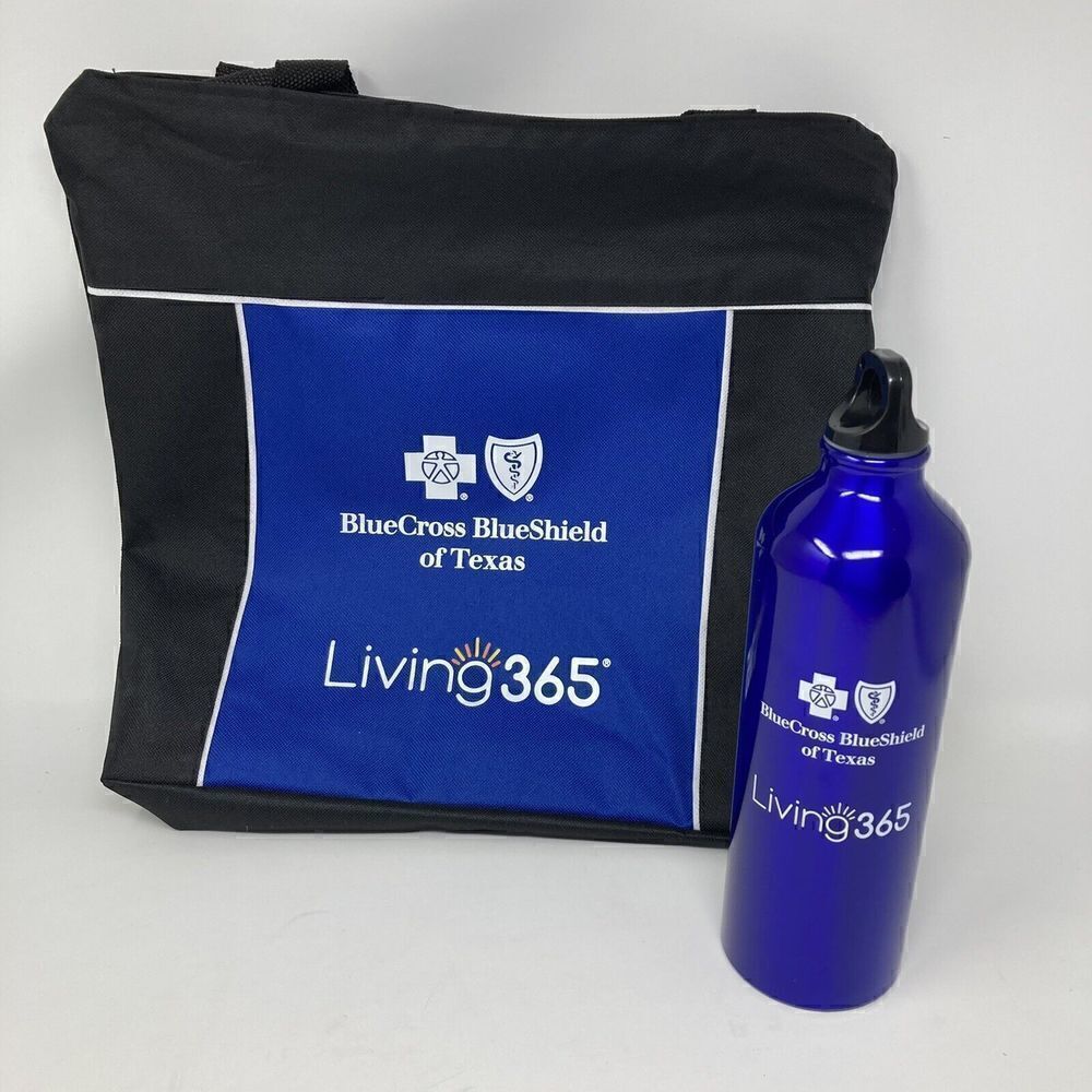 BlueCross BlueShield Of Texas‎ Blue Water Bottle & Bag Living 365 NEW